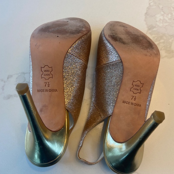 Fine Gold Glitter Slingback Heels, Almost New - Picture 4 of 4